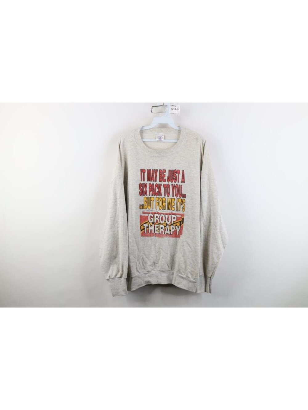 Vintage 90s Mens XL 6 Pack Beer Group Therapy Crewneck Sweatshirt Gray USA